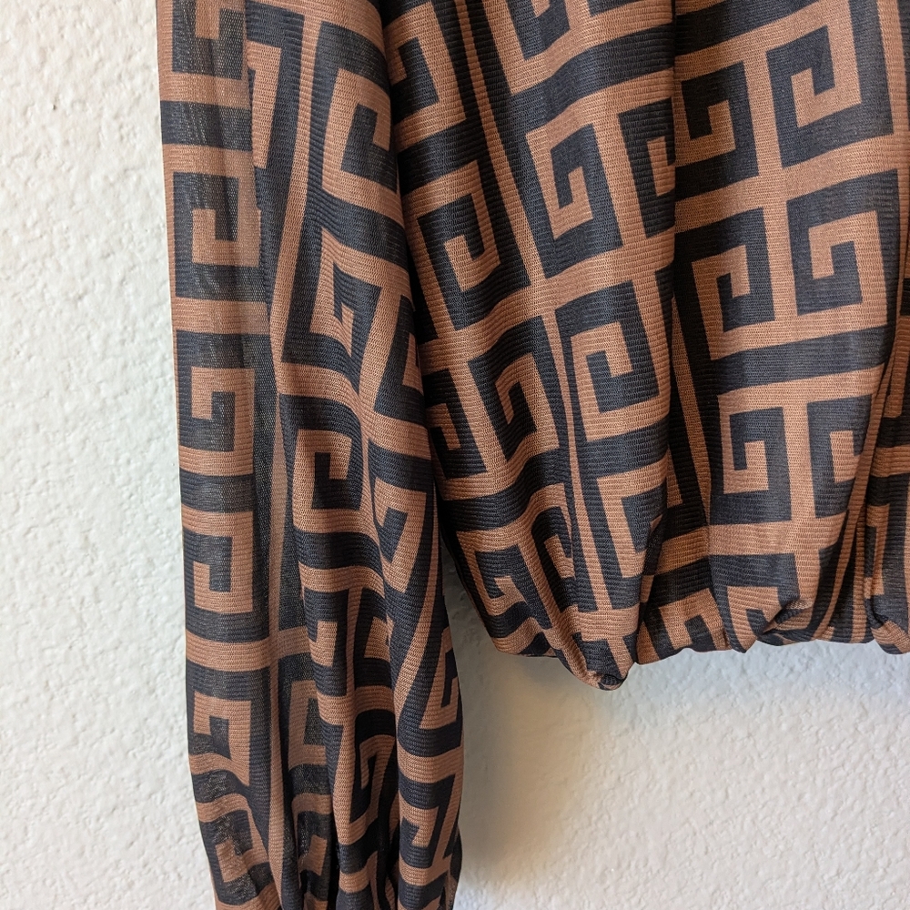 Geometric Pattern In Brown And Black Top Blouse Long Sleeves Sz. 1X - Picture 5 of 11